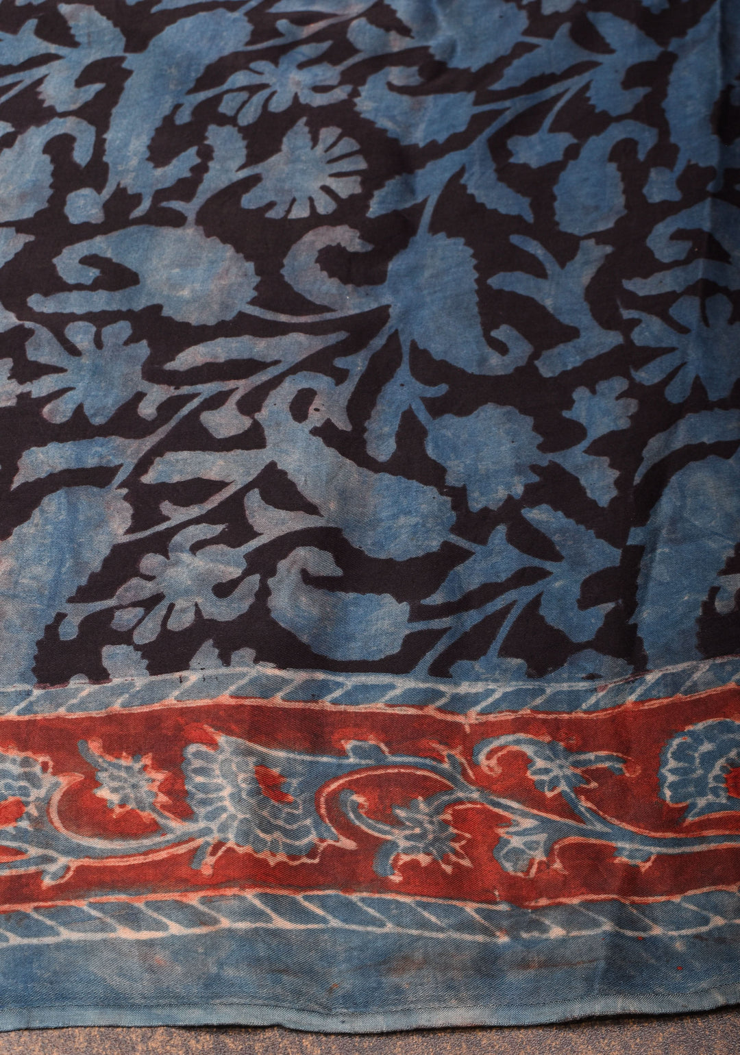 Black Ajrakh Hand Block Print on Modal Silk Saree