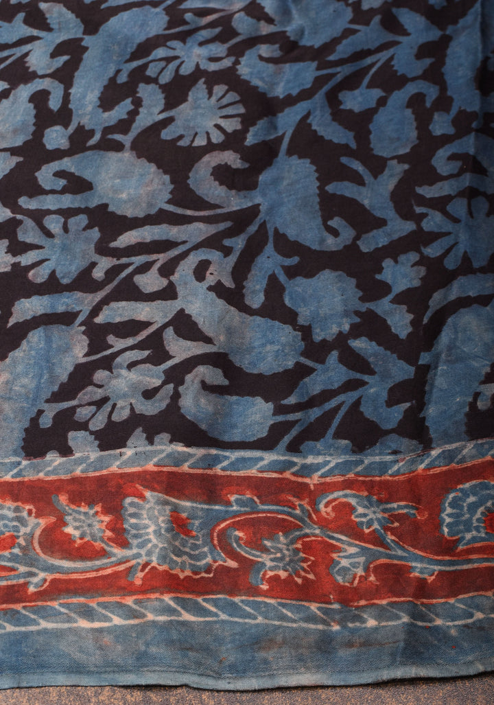 Black Ajrakh Hand Block Print on Modal Silk Saree