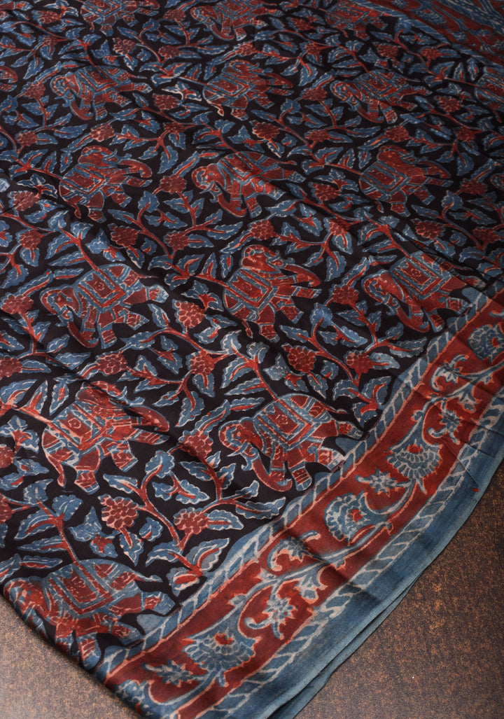 Black Ajrakh Hand Block Print on Modal Silk Saree