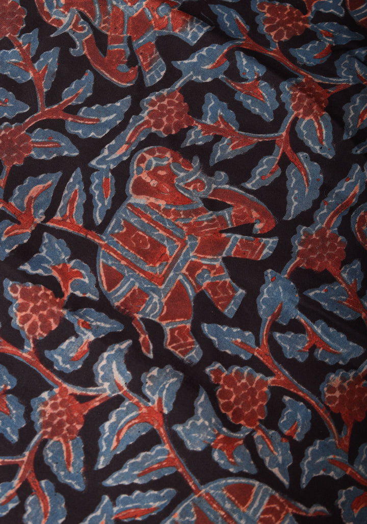 Black Ajrakh Hand Block Print on Modal Silk Saree
