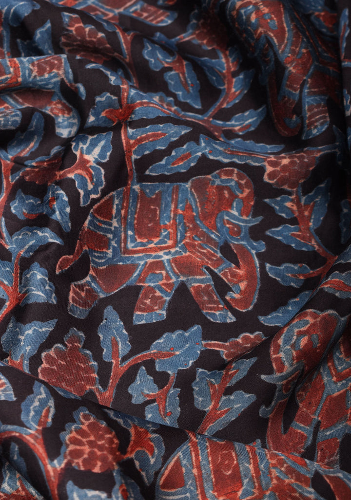 Black Ajrakh Hand Block Print on Modal Silk Saree