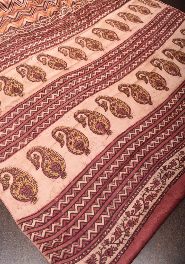 Vanaspati Hand Block Print on Modal Silk Saree with Chevron Pattern in Multicolor