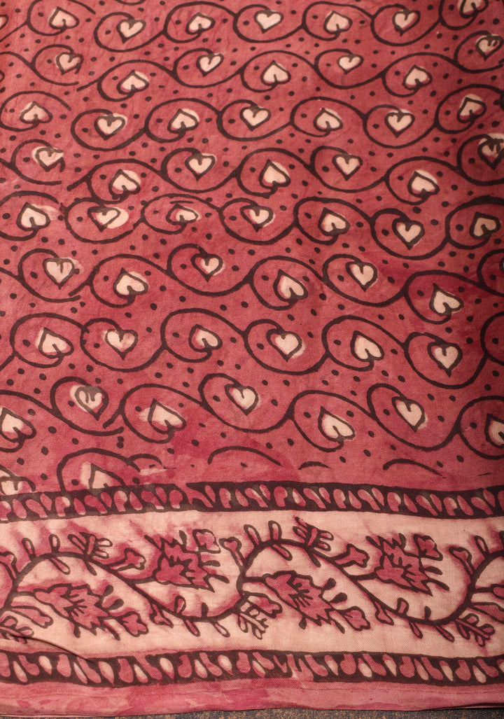 Vanaspati Hand Block Print on Modal Silk Saree with Chevron Pattern in Multicolor