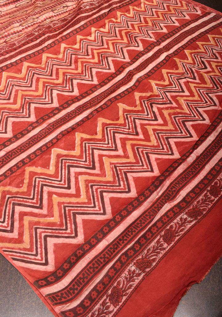 Vanaspati Hand Block Print on Modal Silk Saree in Red