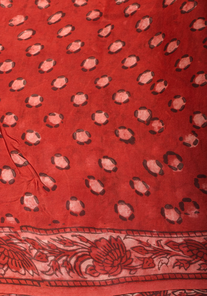 Vanaspati Hand Block Print on Modal Silk Saree in Red