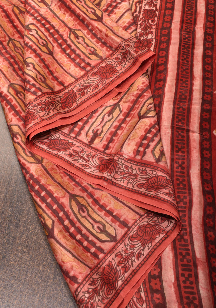 Vanaspati Hand Block Print on Modal Silk Saree in Red