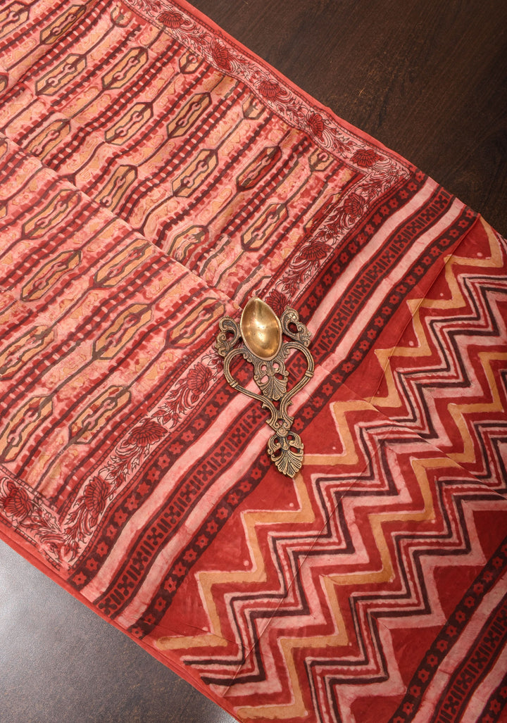 Vanaspati Hand Block Print on Modal Silk Saree in Red