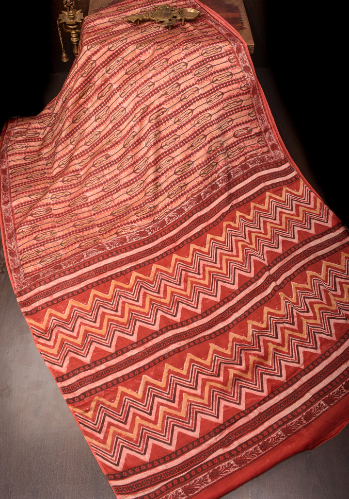 Vanaspati Hand Block Print on Modal Silk Saree in Red
