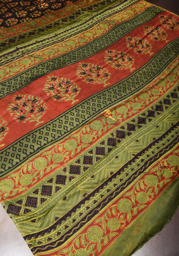 Vanaspati Hand Block Print on Modal Silk Saree in Black