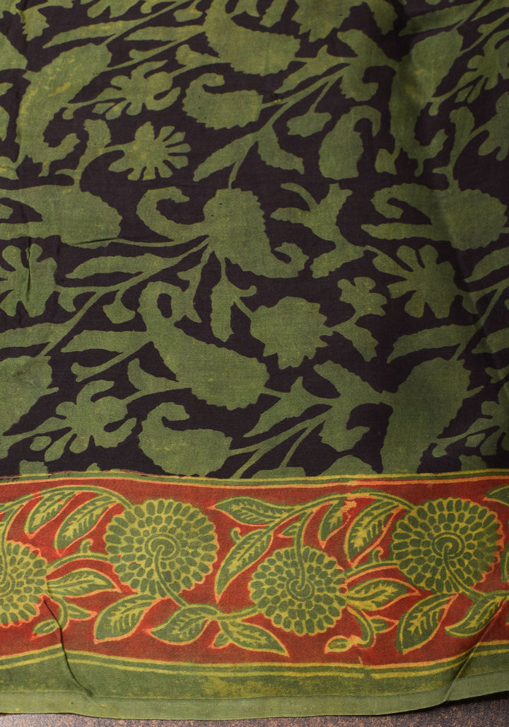 Vanaspati Hand Block Print on Modal Silk Saree in Black