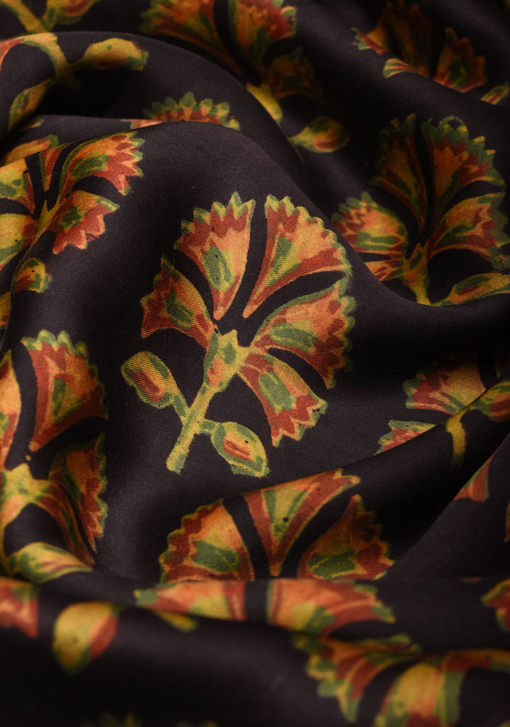 Vanaspati Hand Block Print on Modal Silk Saree in Black