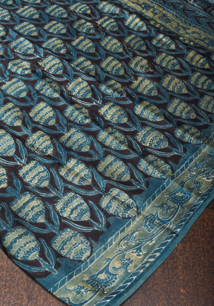 Vanaspati Hand Block Print on Modal Silk Saree in Black