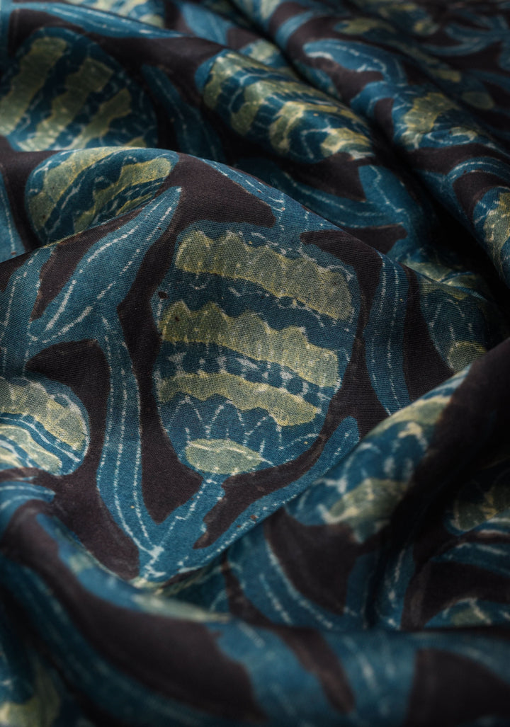 Vanaspati Hand Block Print on Modal Silk Saree in Black