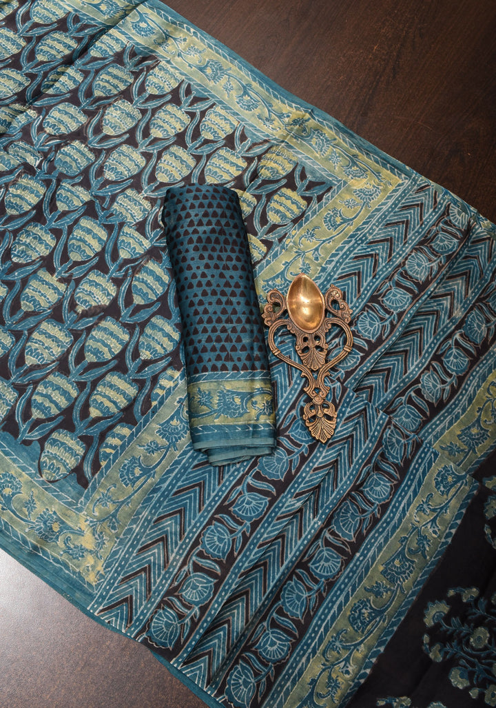 Vanaspati Hand Block Print on Modal Silk Saree in Black