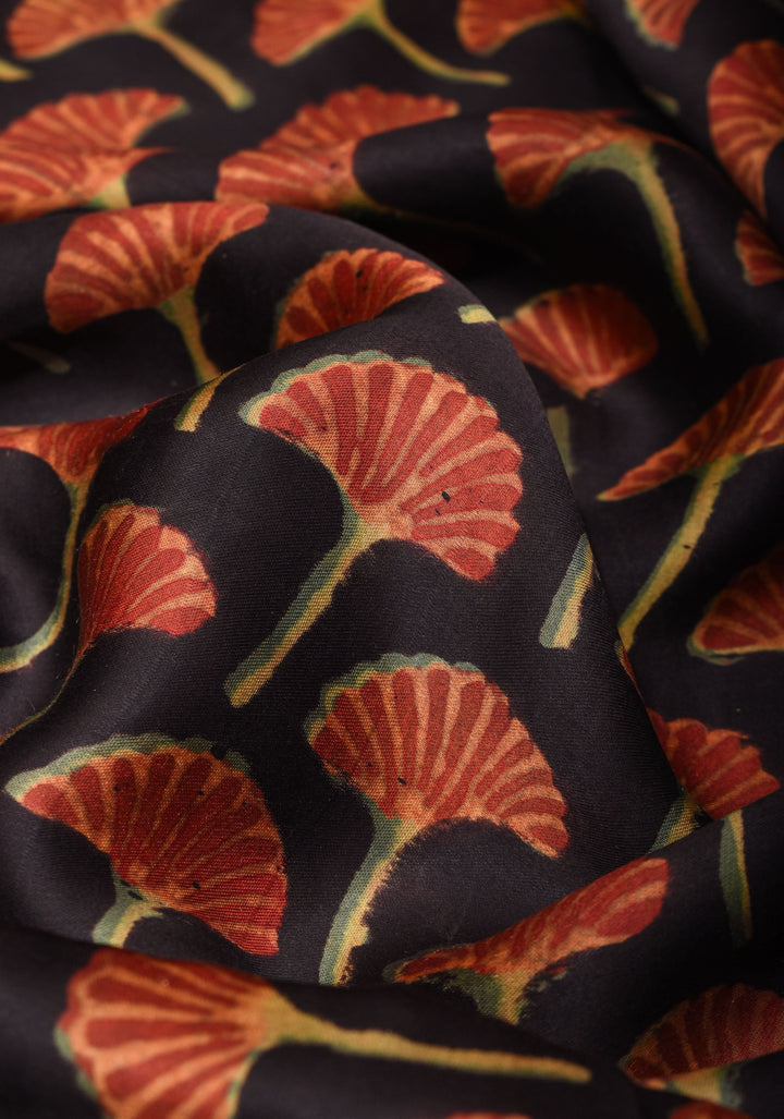 Vanaspati Hand Block Print on Modal Silk Saree in Black