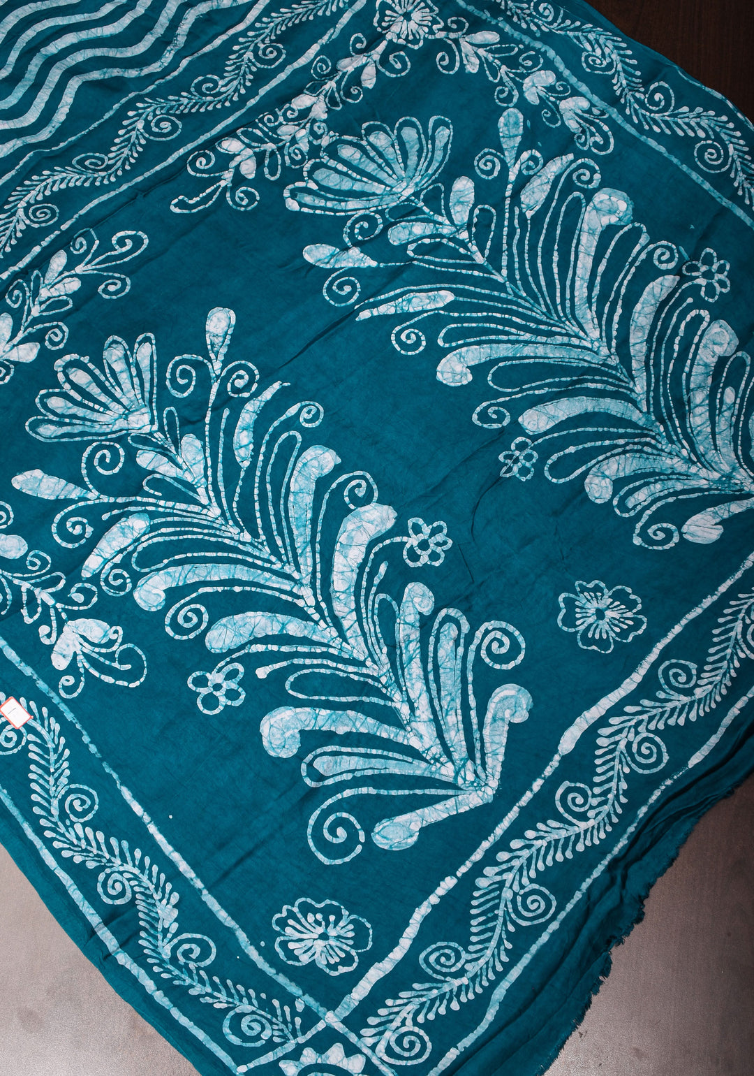 Dark Teal Batik Print on Modal Silk Saree