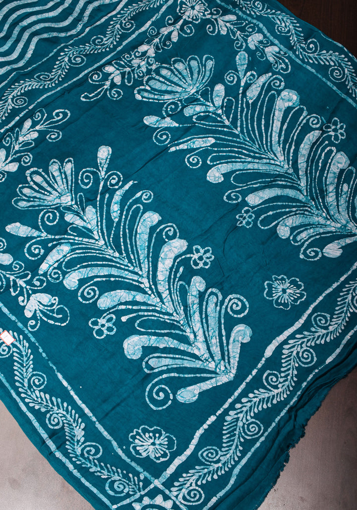 Dark Teal Batik Print on Modal Silk Saree