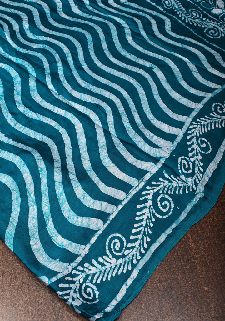 Dark Teal Batik Print on Modal Silk Saree
