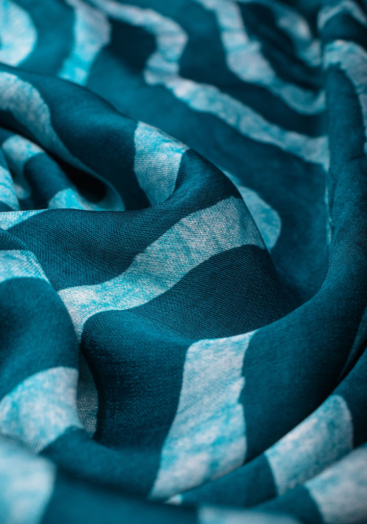 Dark Teal Batik Print on Modal Silk Saree