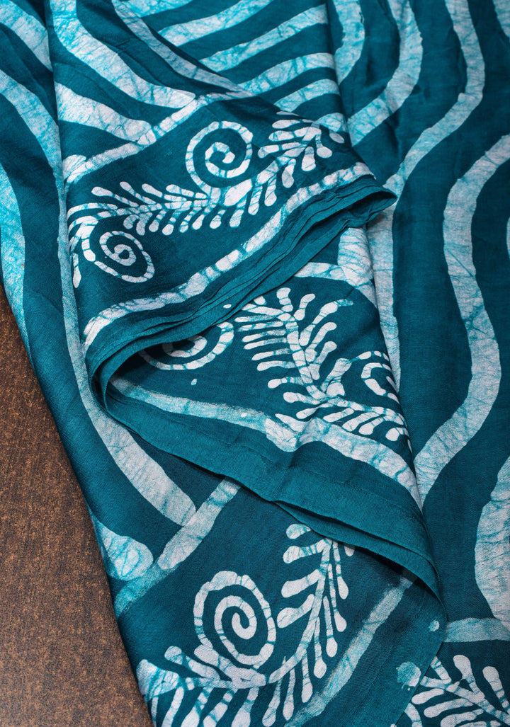 Dark Teal Batik Print on Modal Silk Saree