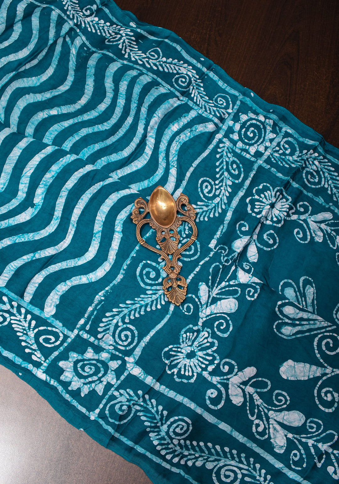 Dark Teal Batik Print on Modal Silk Saree