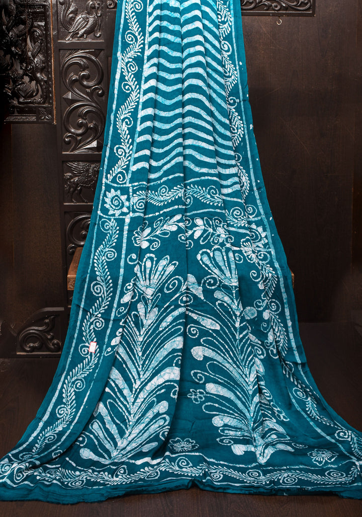 Dark Teal Batik Print on Modal Silk Saree