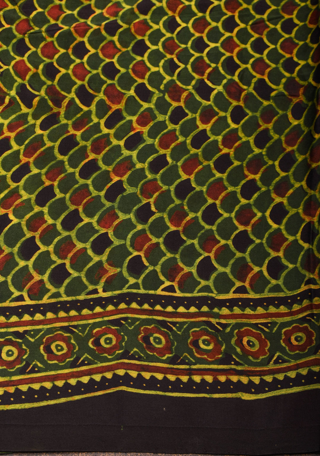 Green Ajrakh Hand Block Print on Modal Silk Saree