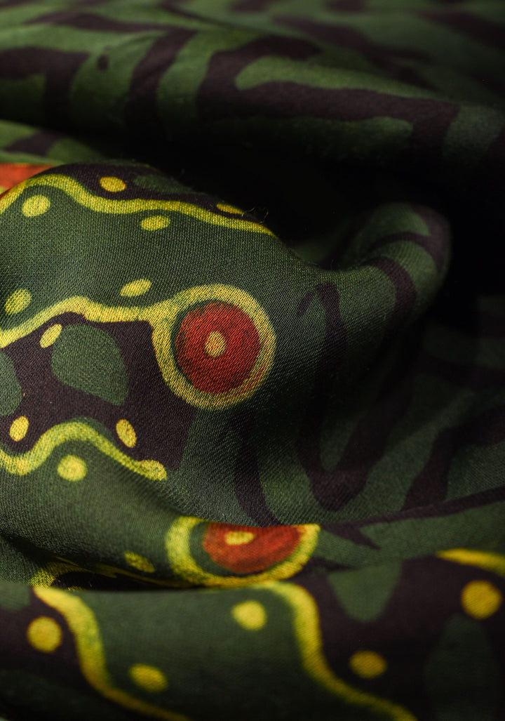 Green Ajrakh Hand Block Print on Modal Silk Saree