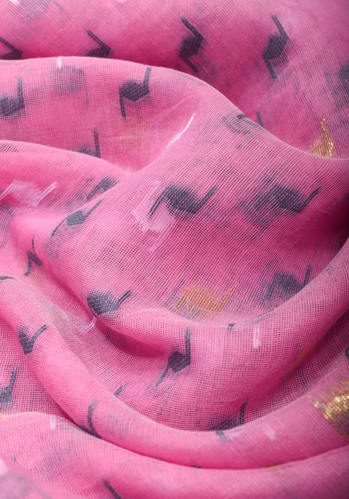 Bengal Cotton saree in Baby Pink and Gray with Jamdani style Design, No Blouse Piece