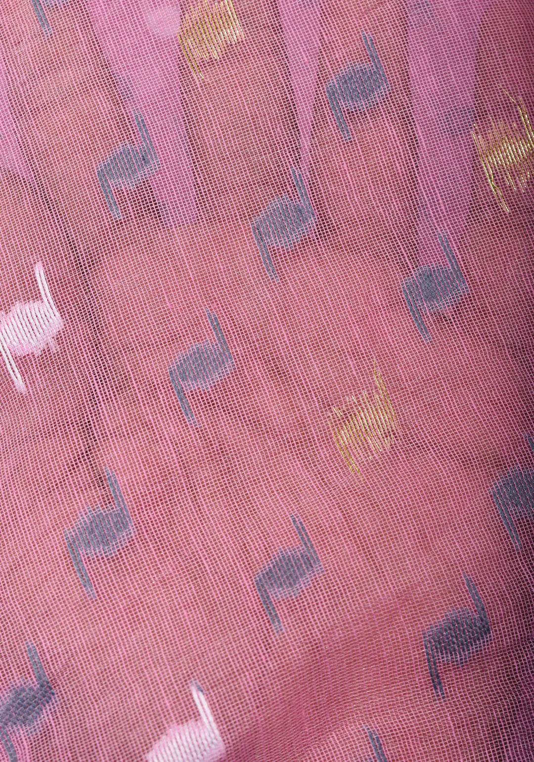 Bengal Cotton saree in Baby Pink and Gray with Jamdani style Design, No Blouse Piece