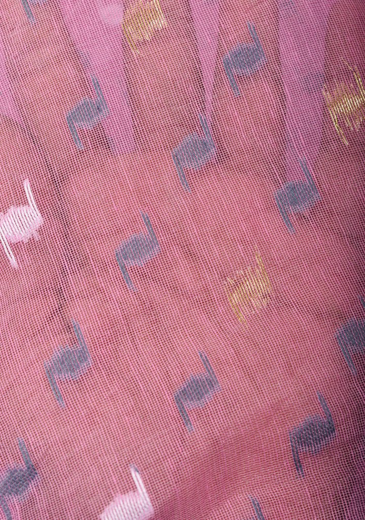Bengal Cotton saree in Baby Pink and Gray with Jamdani style Design, No Blouse Piece