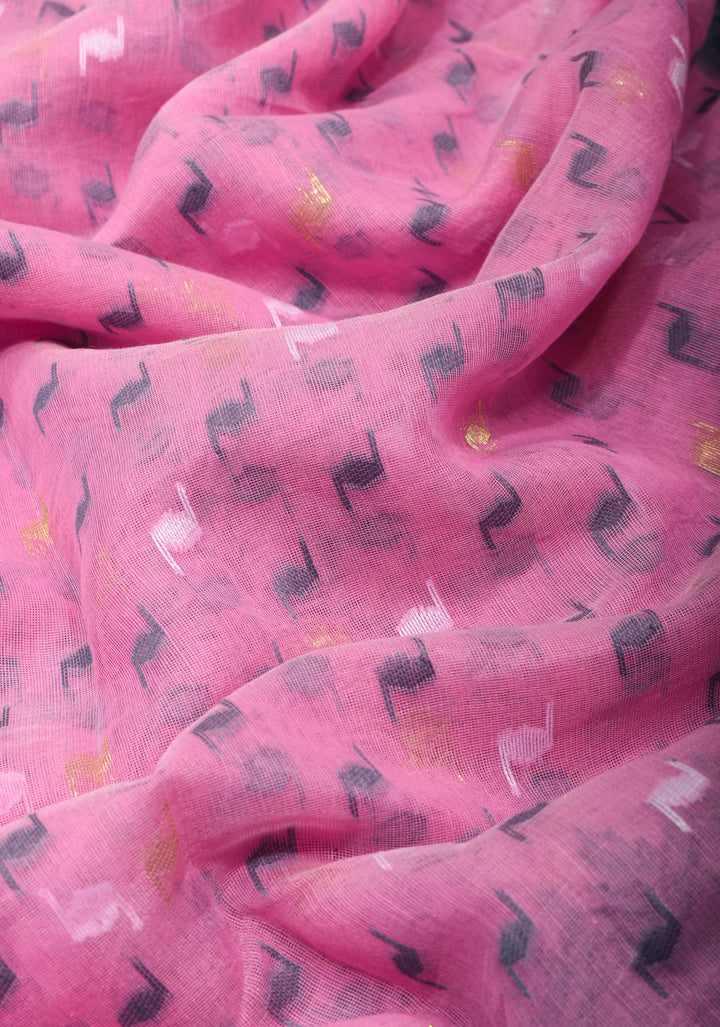 Bengal Cotton saree in Baby Pink and Gray with Jamdani style Design, No Blouse Piece
