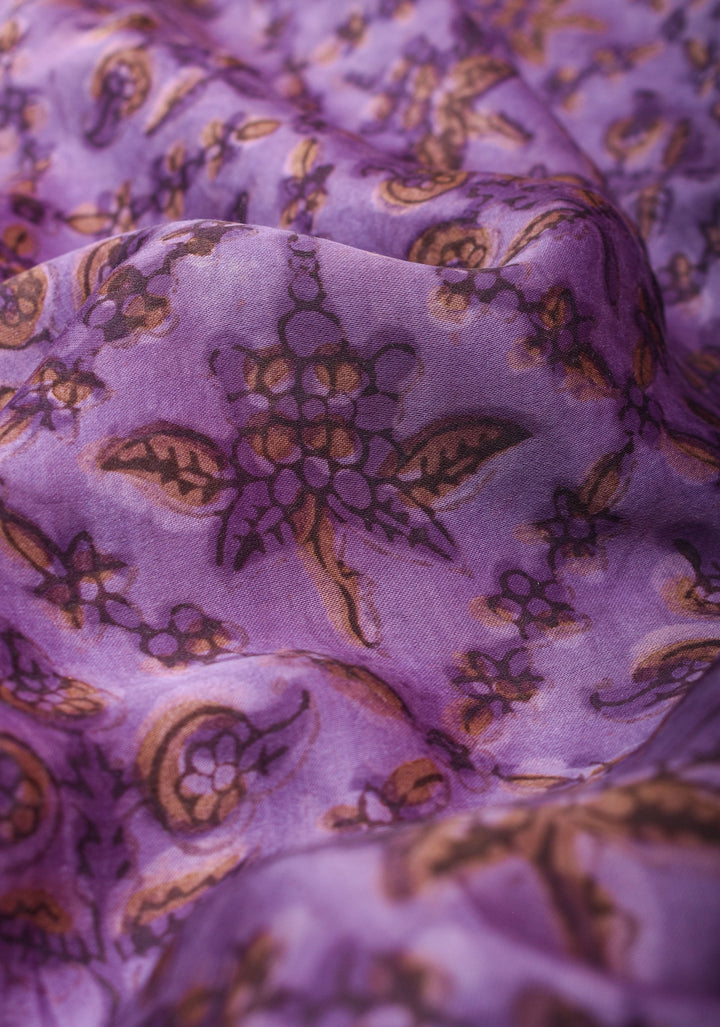 Dark Lilac Modal Silk Saree with Vanaspati Hand Block Print Cutdana & Sequins Work