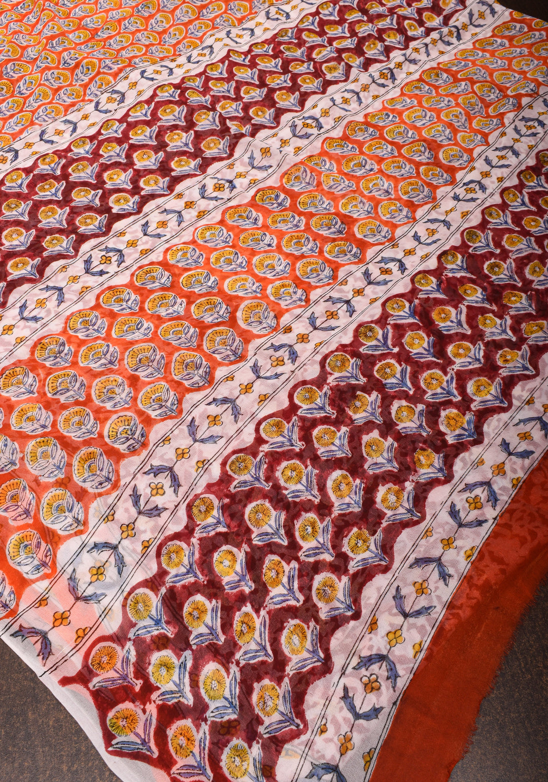 Orange Georgette Saree with Sanganeri Hand Block Print