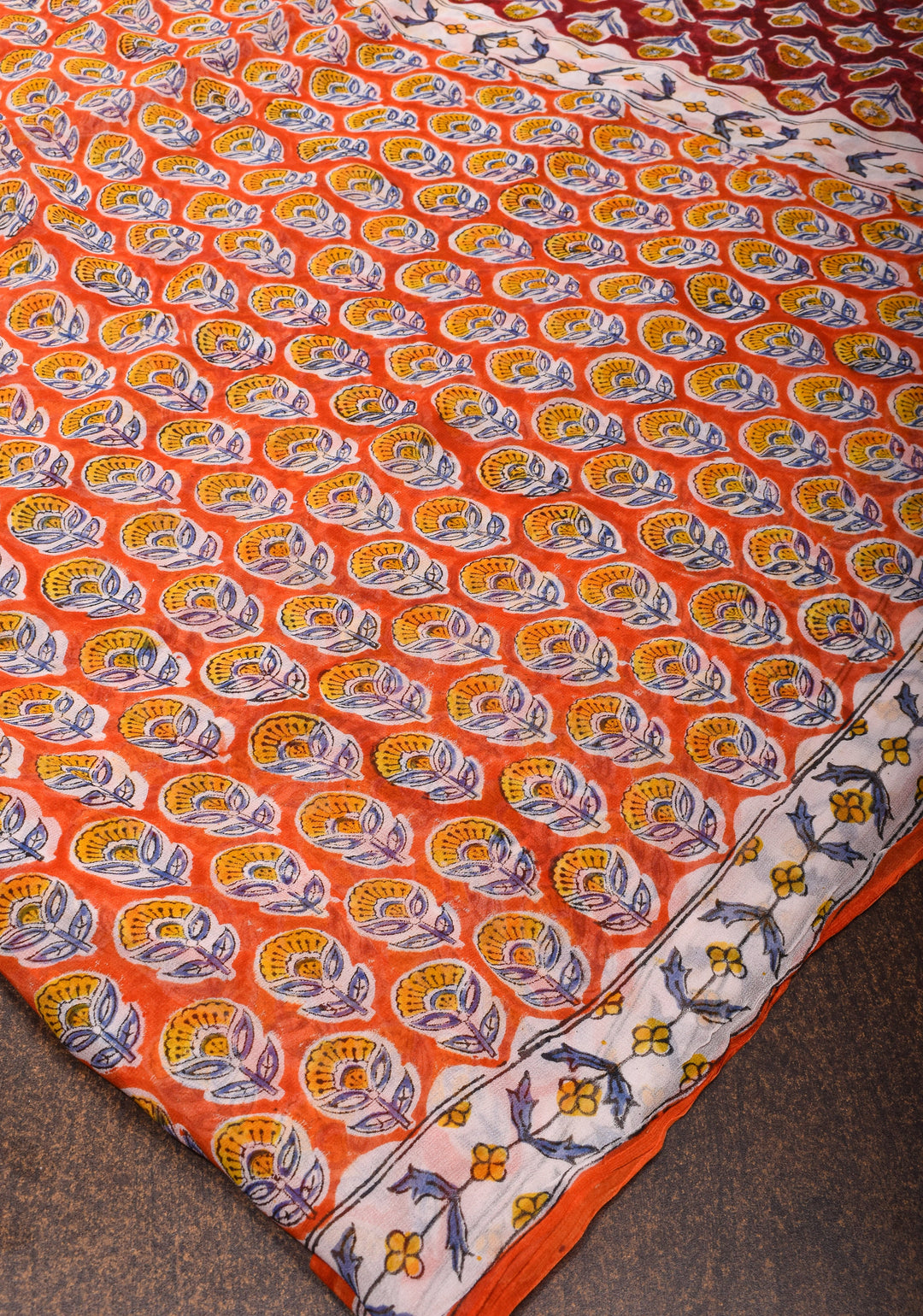 Orange Georgette Saree with Sanganeri Hand Block Print