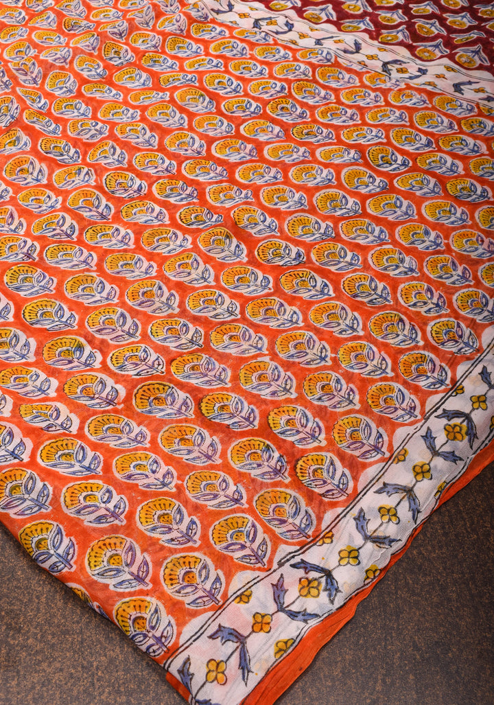 Orange Georgette Saree with Sanganeri Hand Block Print