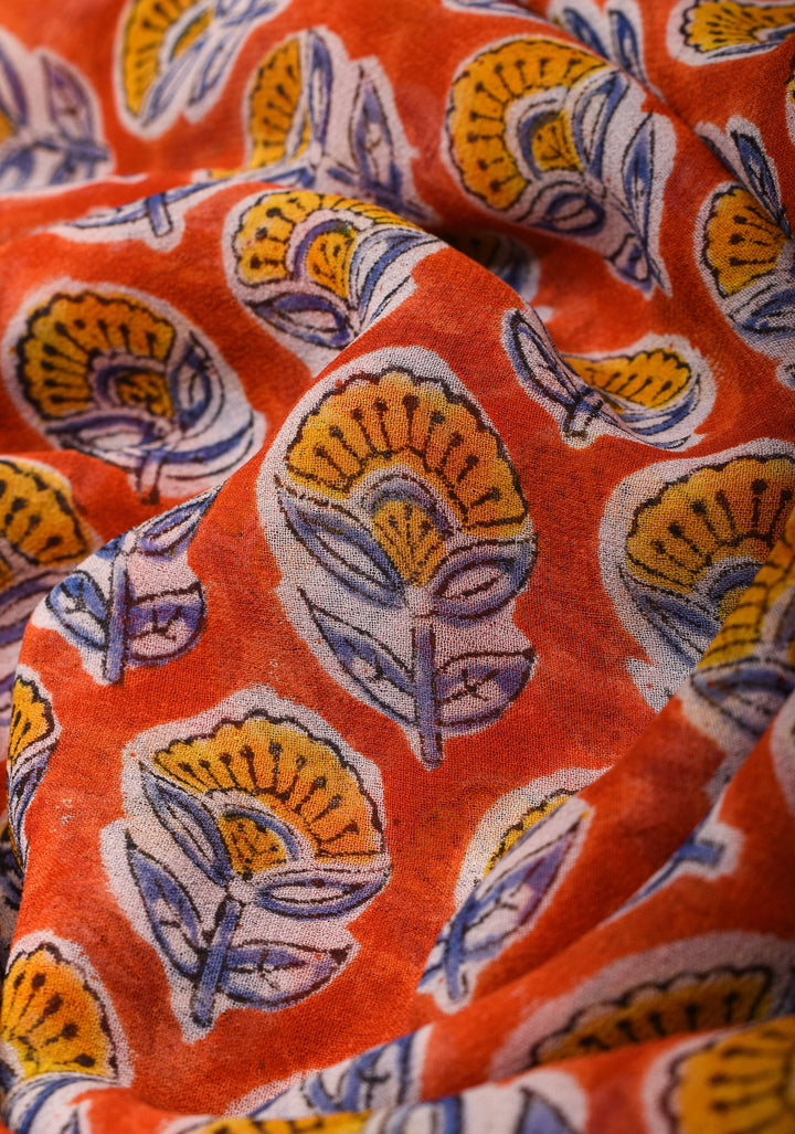 Orange Georgette Saree with Sanganeri Hand Block Print