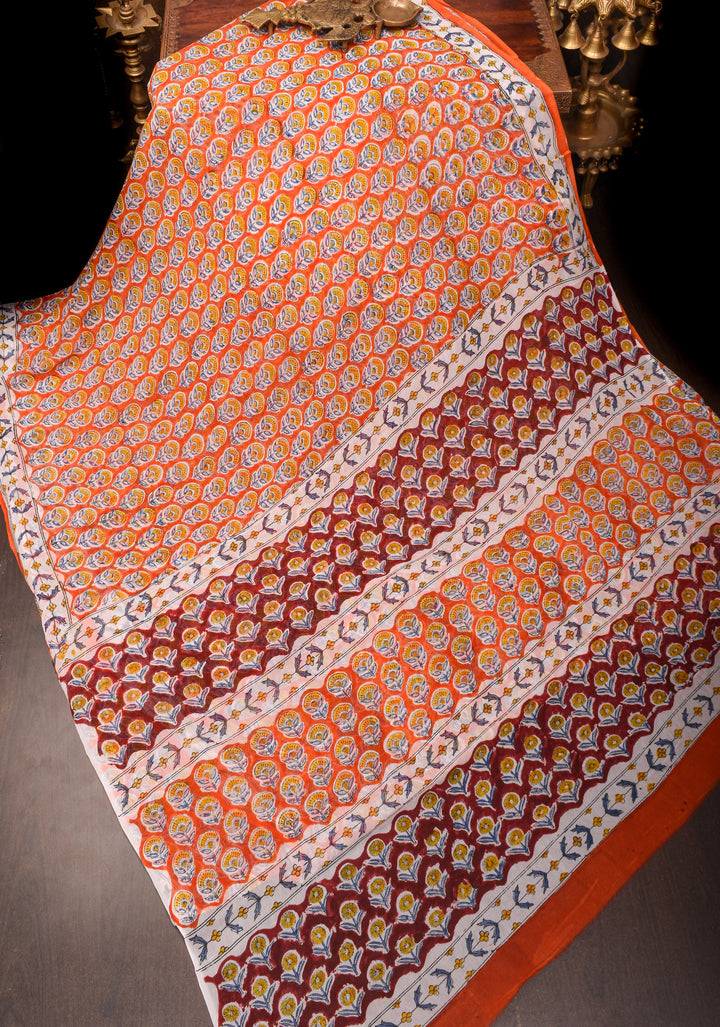 Orange Georgette Saree with Sanganeri Hand Block Print