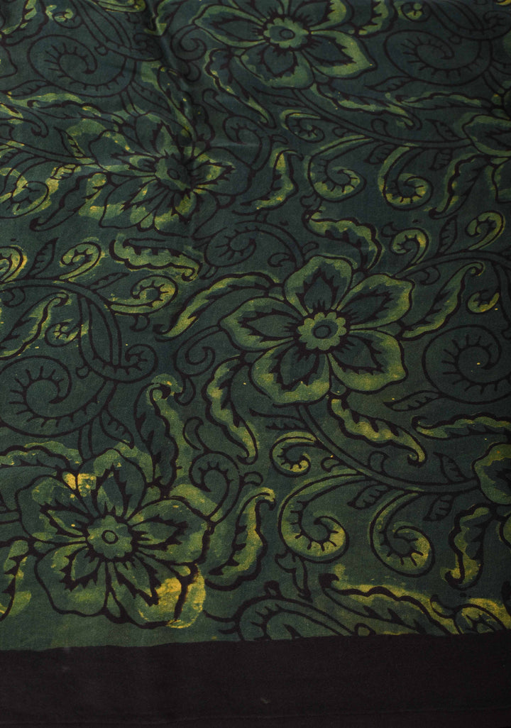 Vanaspati Hand Block Print on Modal Silk Saree in Green