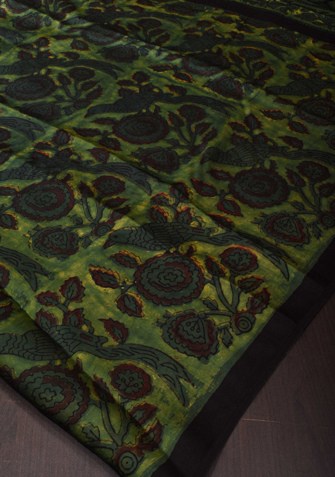 Vanaspati Hand Block Print on Modal Silk Saree in Green