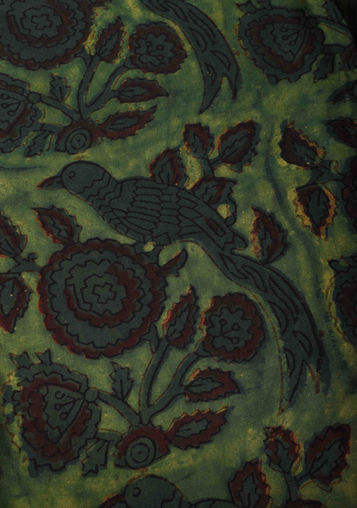 Vanaspati Hand Block Print on Modal Silk Saree in Green