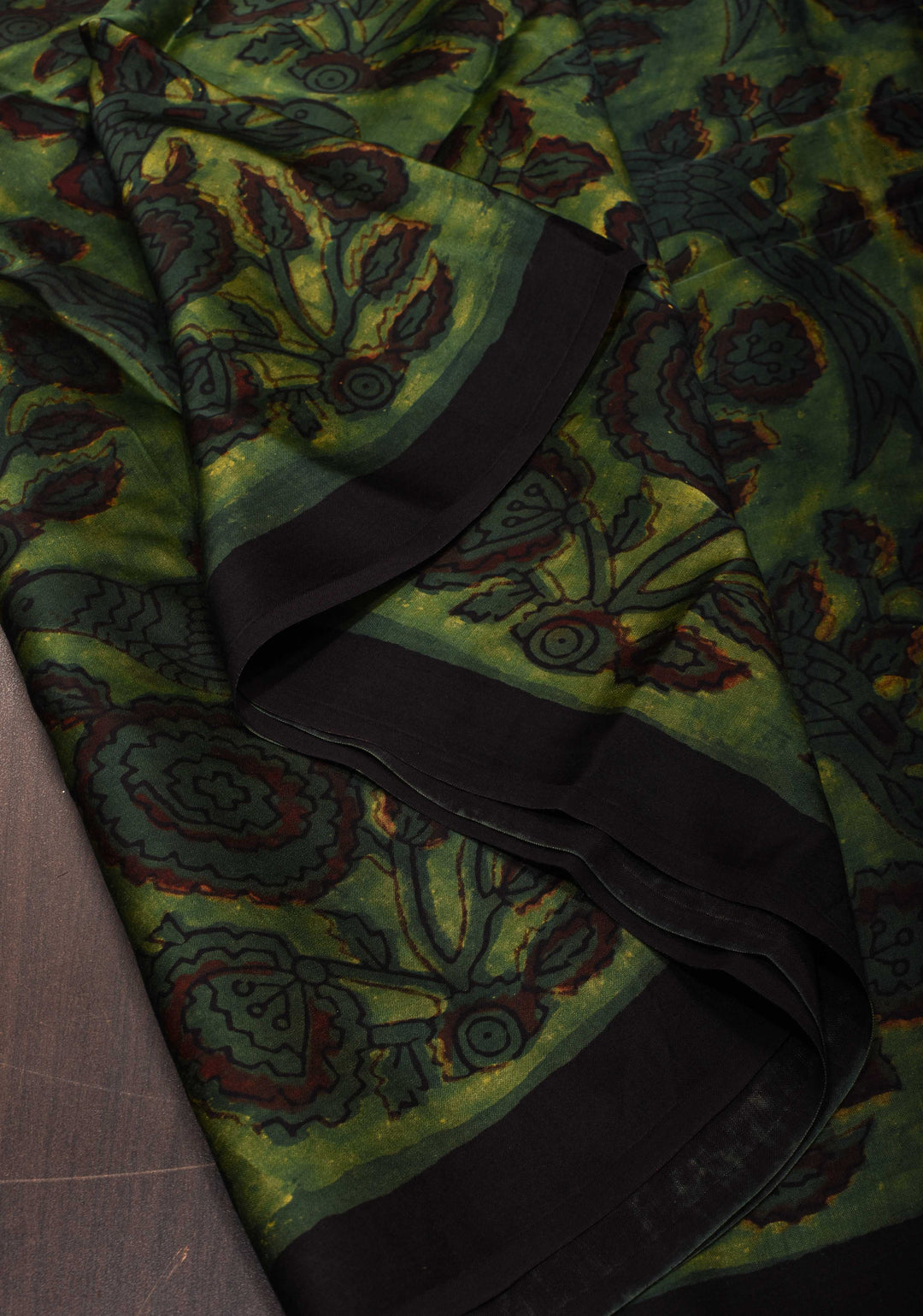 Vanaspati Hand Block Print on Modal Silk Saree in Green