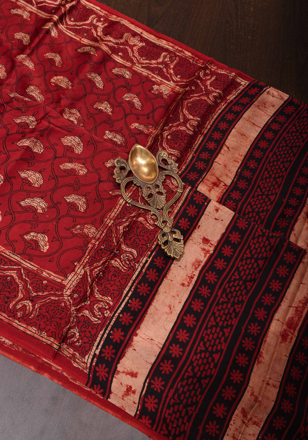 Maroon Ajrakh Hand Block Print on Modal Silk Saree