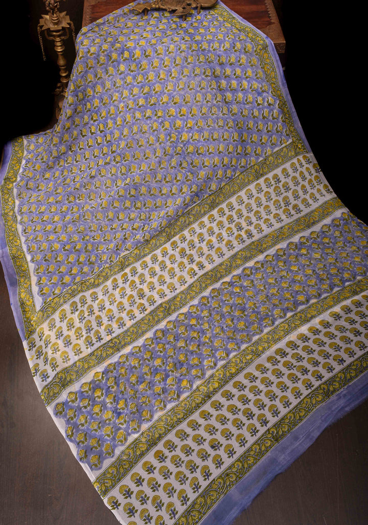 Blue Georgette Saree with Sanganeri Hand Block Print
