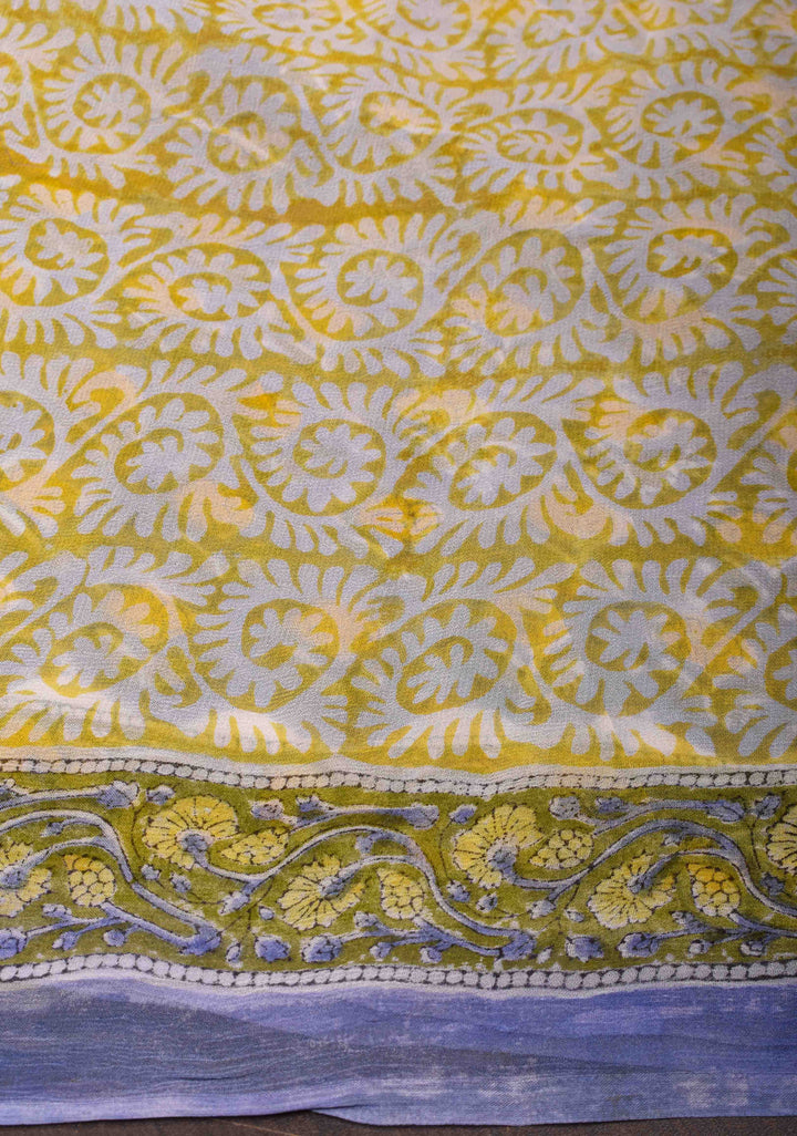 Blue Georgette Saree with Sanganeri Hand Block Print