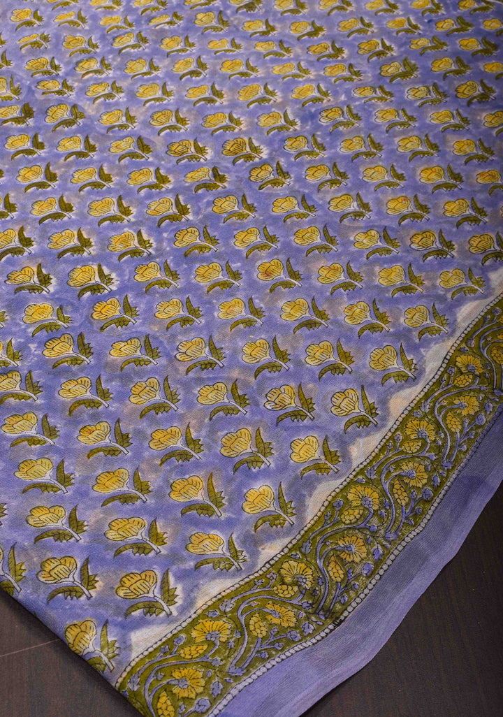Blue Georgette Saree with Sanganeri Hand Block Print
