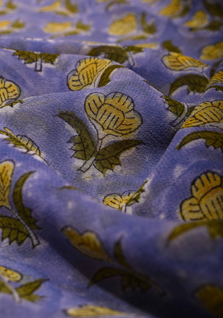 Blue Georgette Saree with Sanganeri Hand Block Print
