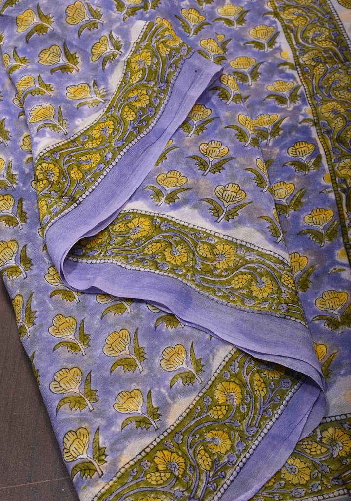 Blue Georgette Saree with Sanganeri Hand Block Print