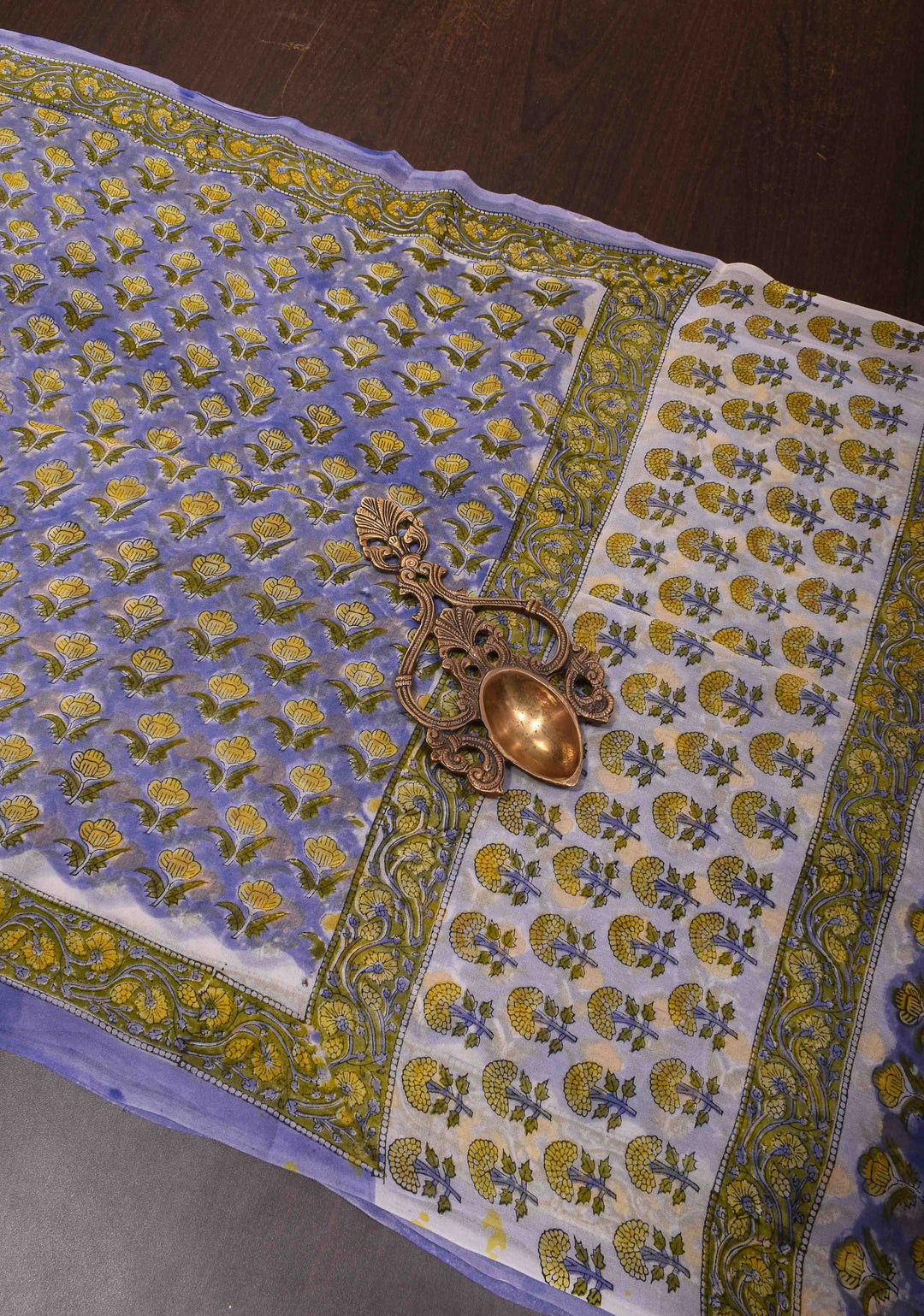 Blue Georgette Saree with Sanganeri Hand Block Print
