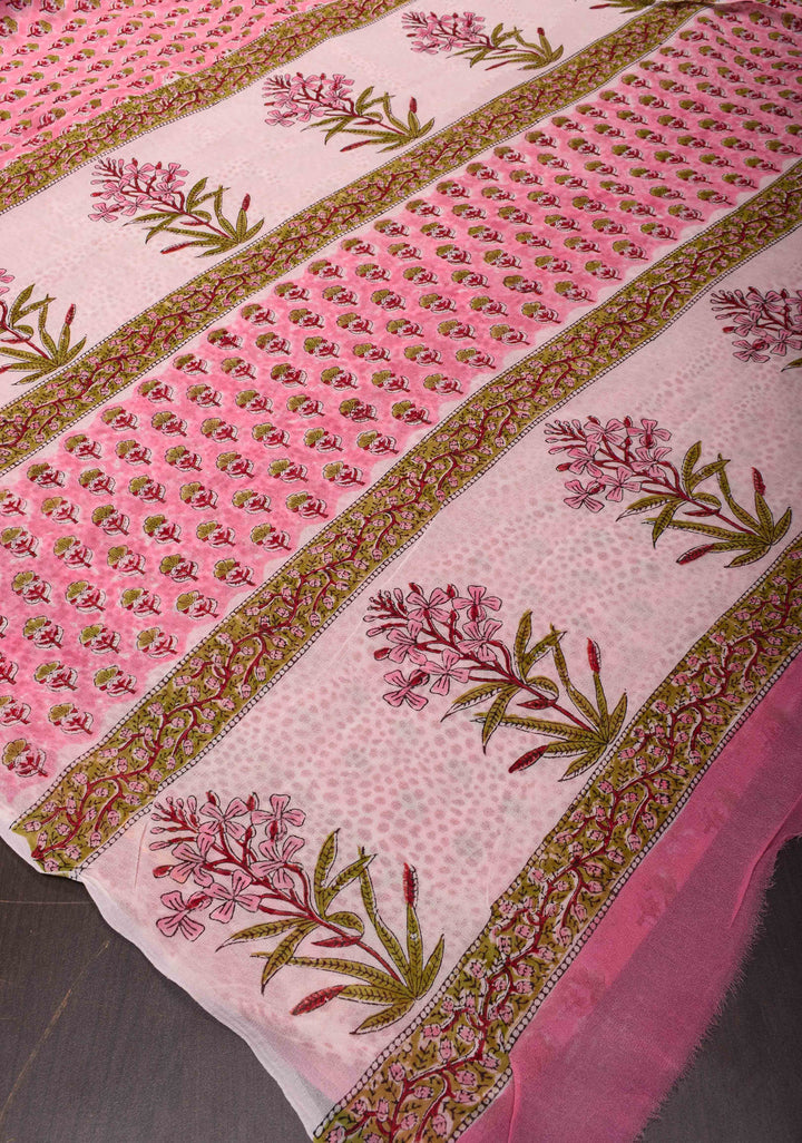 Rose Pink Georgette Saree with Sanganeri Hand Block Print and net tassels